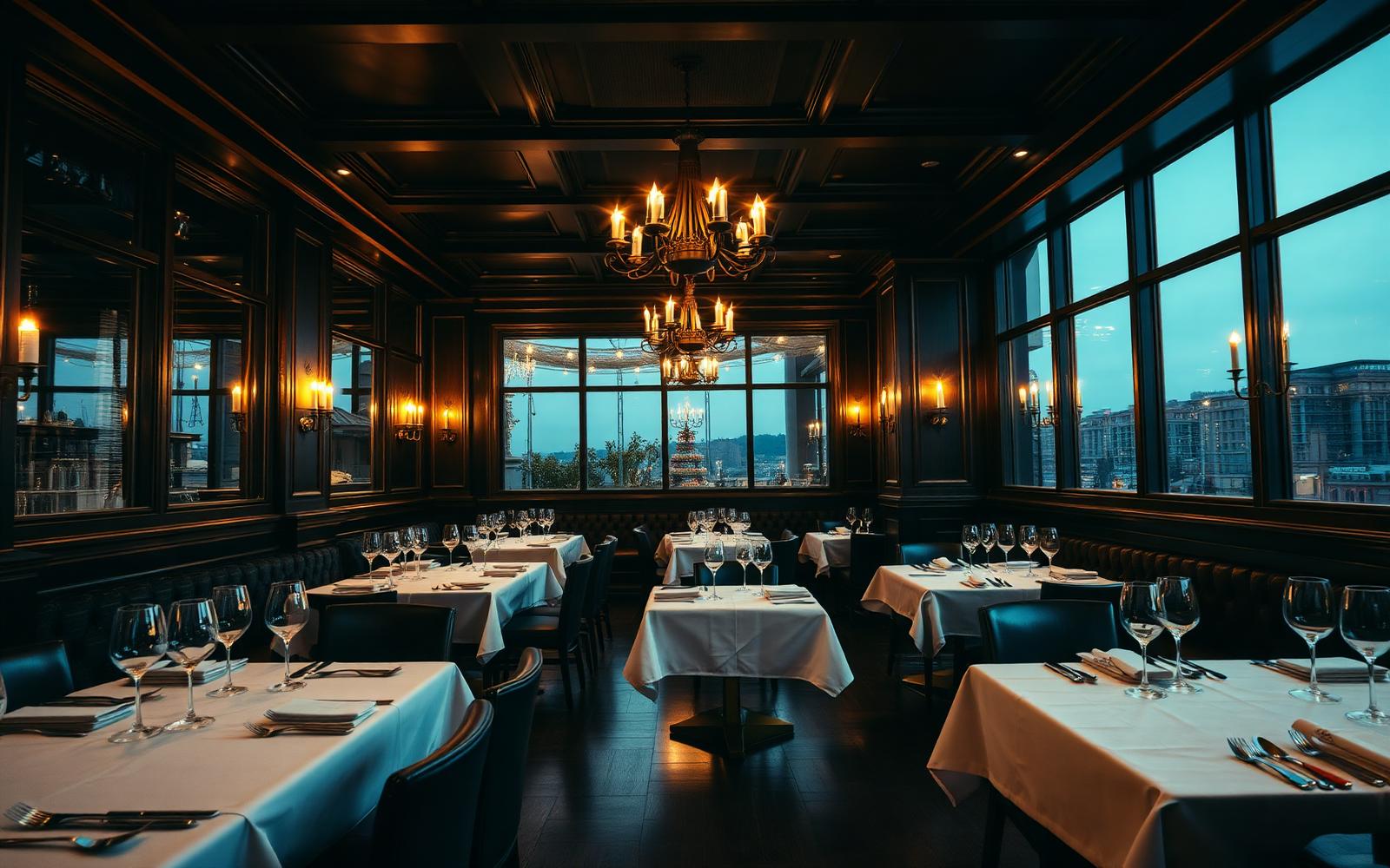 Salle de restaurant élégante à la lumière des bougies